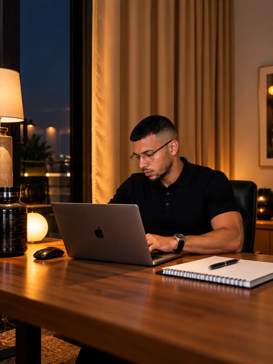 Simo trabajando con el MacBook